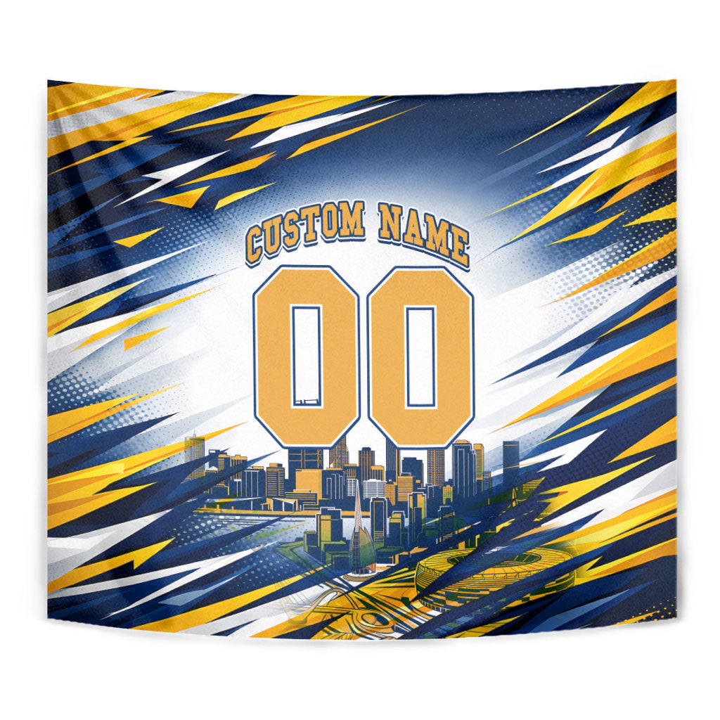 Personalised West Coast Eagles Fan Pride Tapestry Muscular Eagle Mascot Graphic Art With Perth City Skyline