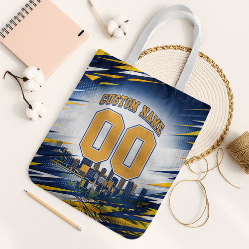 Personalised West Coast Eagles Fan Pride Tote Bag Muscular Eagle Mascot Graphic Art With Perth City Skyline