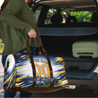 Personalised West Coast Eagles Fan Pride Travel Bag Muscular Eagle Mascot Graphic Art With Perth City Skyline