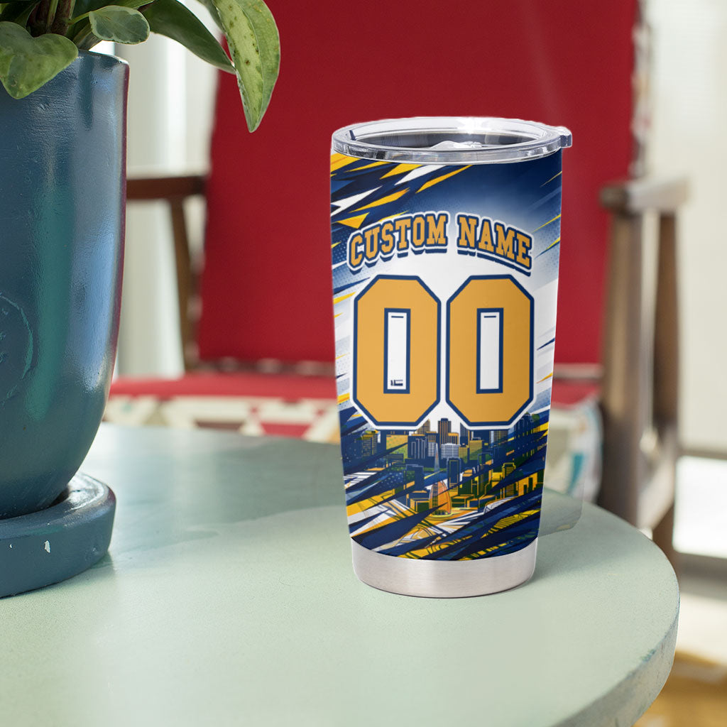 Personalised West Coast Eagles Fan Pride Tumbler Cup Muscular Eagle Mascot Graphic Art With Perth City Skyline