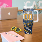Personalised West Coast Eagles Fan Pride Tumbler With Handle Muscular Eagle Mascot Graphic Art With Perth City Skyline