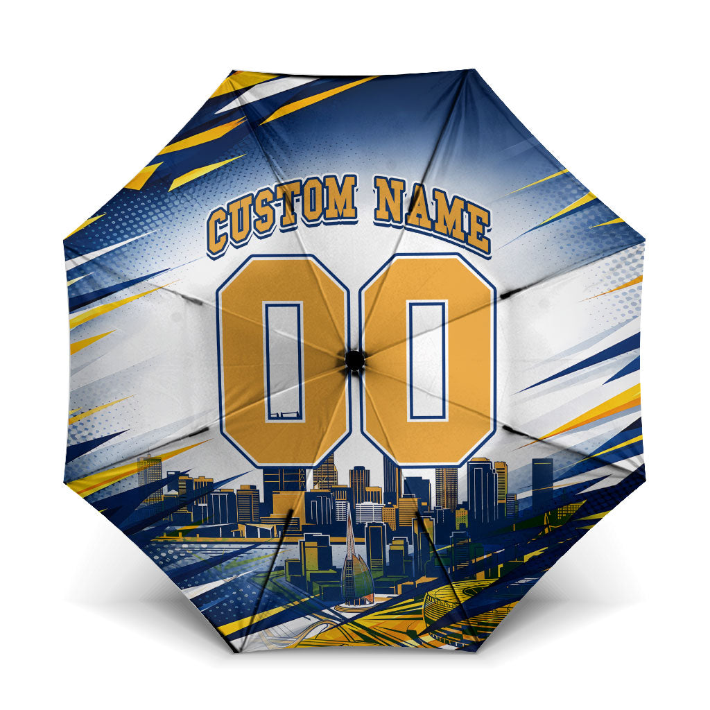 Personalised West Coast Eagles Fan Pride Umbrella Muscular Eagle Mascot Graphic Art With Perth City Skyline