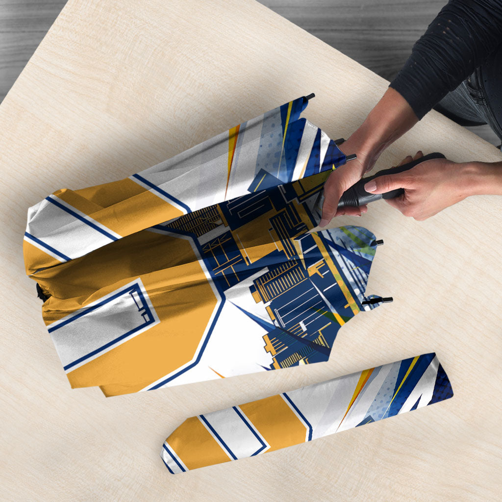Personalised West Coast Eagles Fan Pride Umbrella Muscular Eagle Mascot Graphic Art With Perth City Skyline
