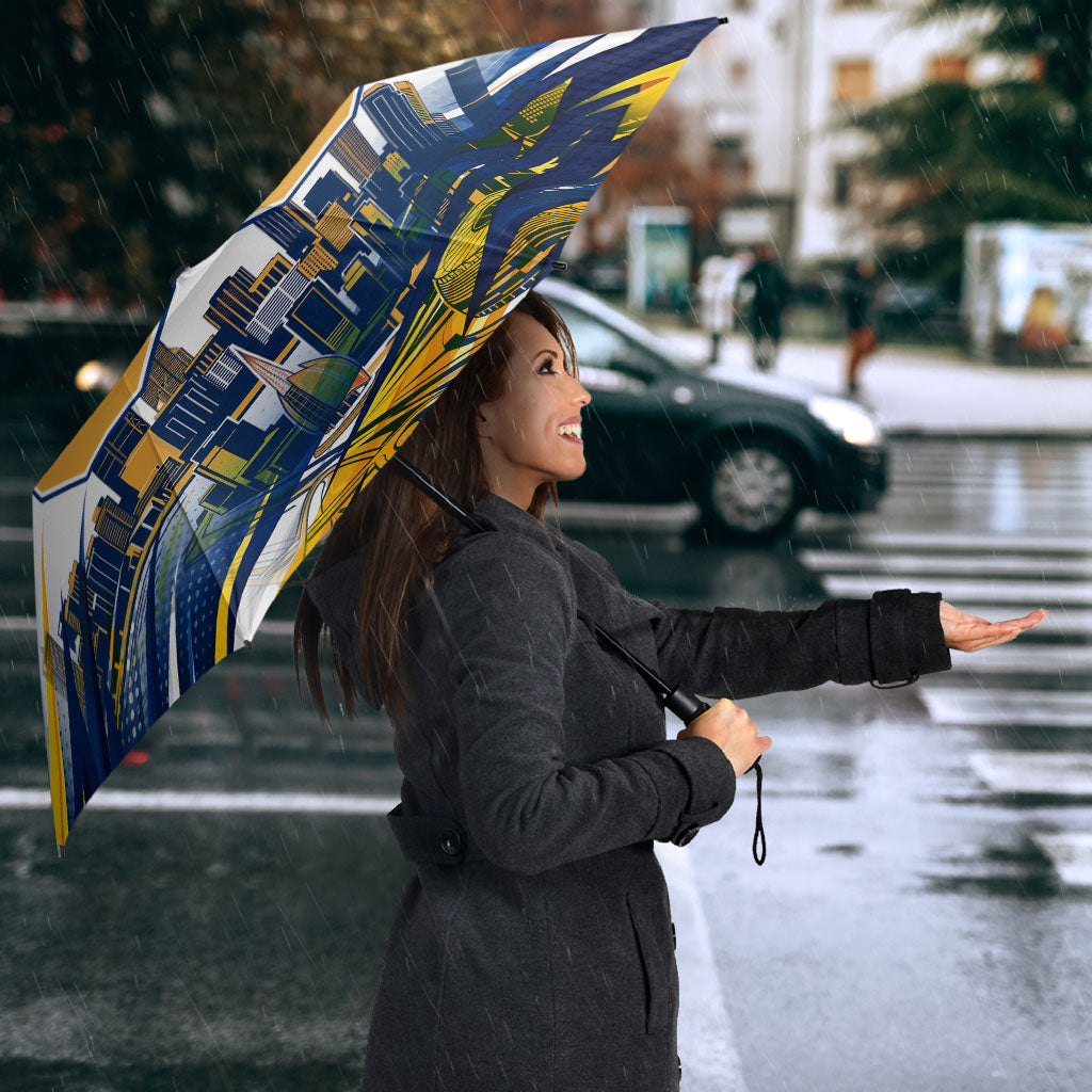 Personalised West Coast Eagles Fan Pride Umbrella Muscular Eagle Mascot Graphic Art With Perth City Skyline