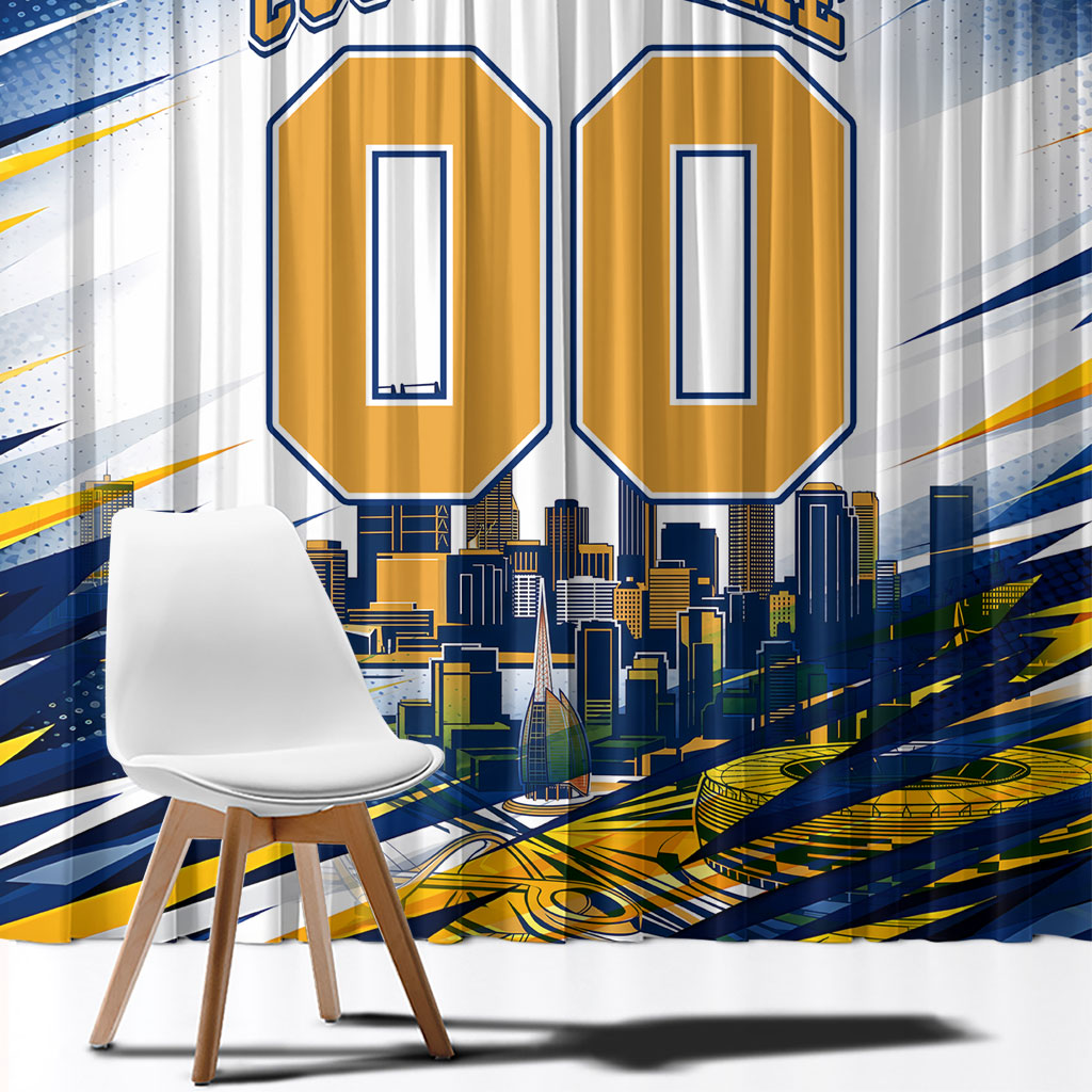 Personalised West Coast Eagles Fan Pride Window Curtain Muscular Eagle Mascot Graphic Art With Perth City Skyline