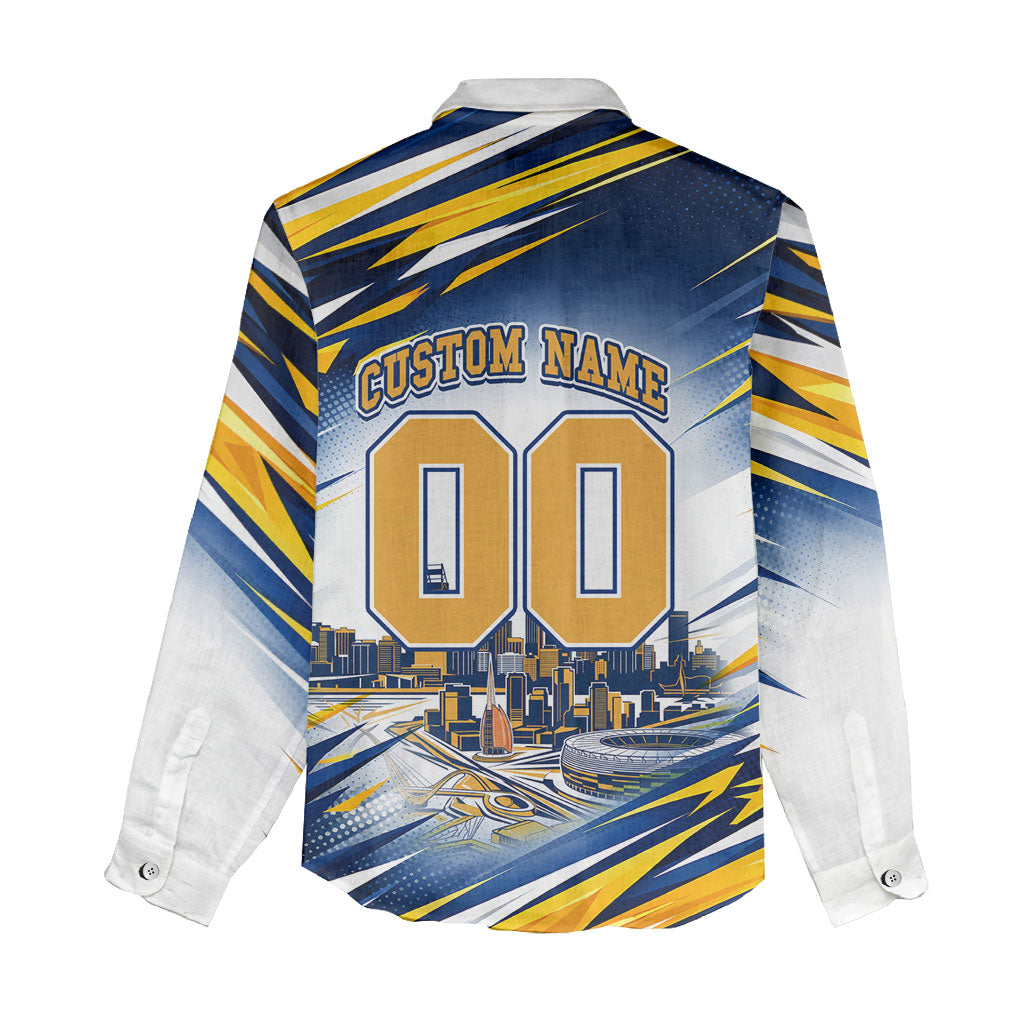 Personalised West Coast Eagles Fan Pride Women Casual Shirt Muscular Eagle Mascot Graphic Art With Perth City Skyline