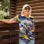 Personalised West Coast Eagles Fan Pride Women Polo Shirt Muscular Eagle Mascot Graphic Art With Perth City Skyline