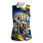 Personalised West Coast Eagles Fan Pride Women Sleeveless Polo Shirt Muscular Eagle Mascot Graphic Art With Perth City Skyline