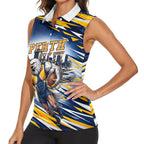 Personalised West Coast Eagles Fan Pride Women Sleeveless Polo Shirt Muscular Eagle Mascot Graphic Art With Perth City Skyline