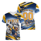 Personalised West Coast Eagles Fan Pride Women V-Neck T-Shirt Muscular Eagle Mascot Graphic Art With Perth City Skyline