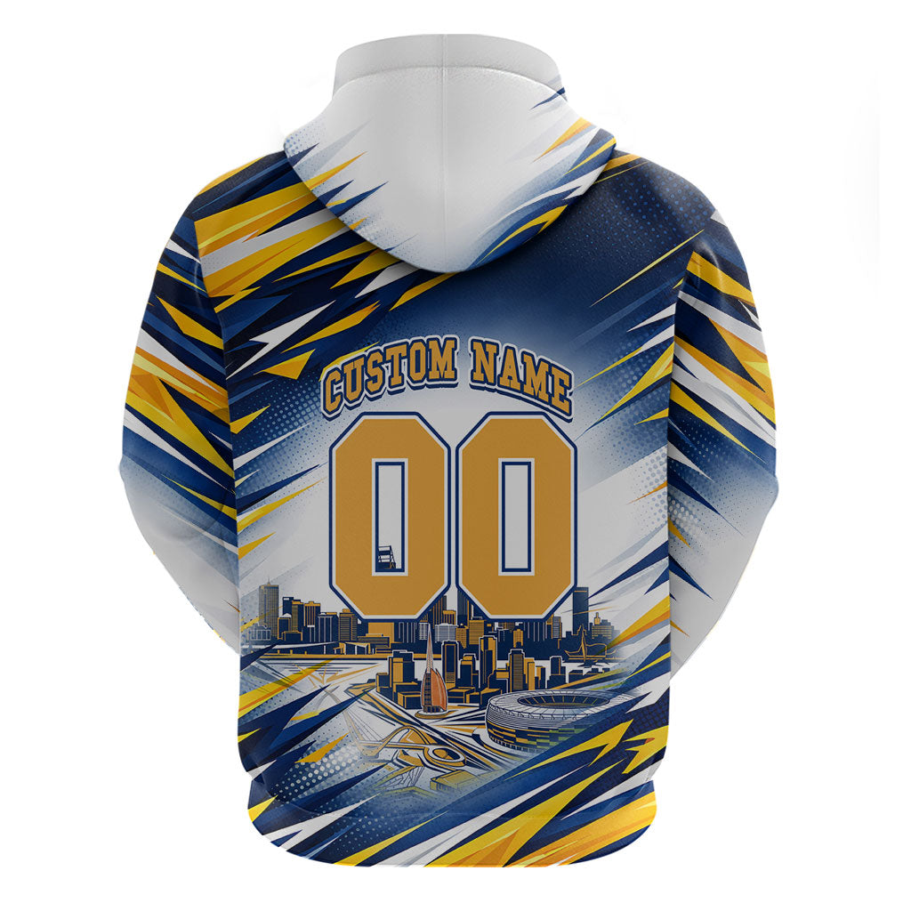 Personalised West Coast Eagles Fan Pride Zip Hoodie Muscular Eagle Mascot Graphic Art With Perth City Skyline