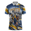 Personalised West Coast Eagles Fan Pride Zipper Polo Shirt Muscular Eagle Mascot Graphic Art With Perth City Skyline