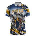 Personalised West Coast Eagles Fan Pride Zipper Polo Shirt Muscular Eagle Mascot Graphic Art With Perth City Skyline