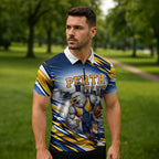 Personalised West Coast Eagles Fan Pride Zipper Polo Shirt Muscular Eagle Mascot Graphic Art With Perth City Skyline