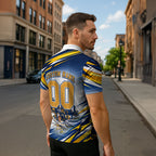 Personalised West Coast Eagles Fan Pride Zipper Polo Shirt Muscular Eagle Mascot Graphic Art With Perth City Skyline