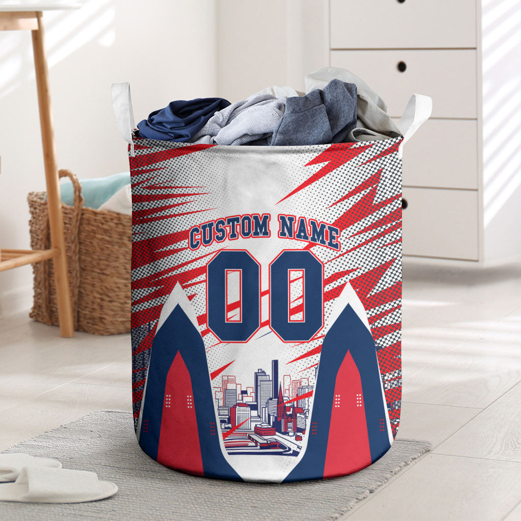Personalised Western Bulldogs Fan Pride Laundry Basket Muscular Bulldog Mascot Graphic Art With Melbourne City Skyline