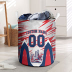Personalised Western Bulldogs Fan Pride Laundry Basket Muscular Bulldog Mascot Graphic Art With Melbourne City Skyline
