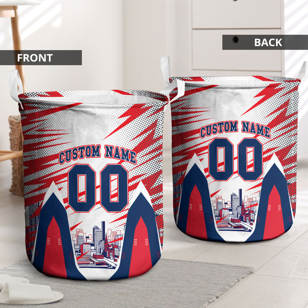 Personalised Western Bulldogs Fan Pride Laundry Basket Muscular Bulldog Mascot Graphic Art With Melbourne City Skyline