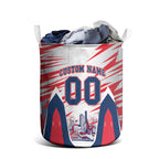 Personalised Western Bulldogs Fan Pride Laundry Basket Muscular Bulldog Mascot Graphic Art With Melbourne City Skyline