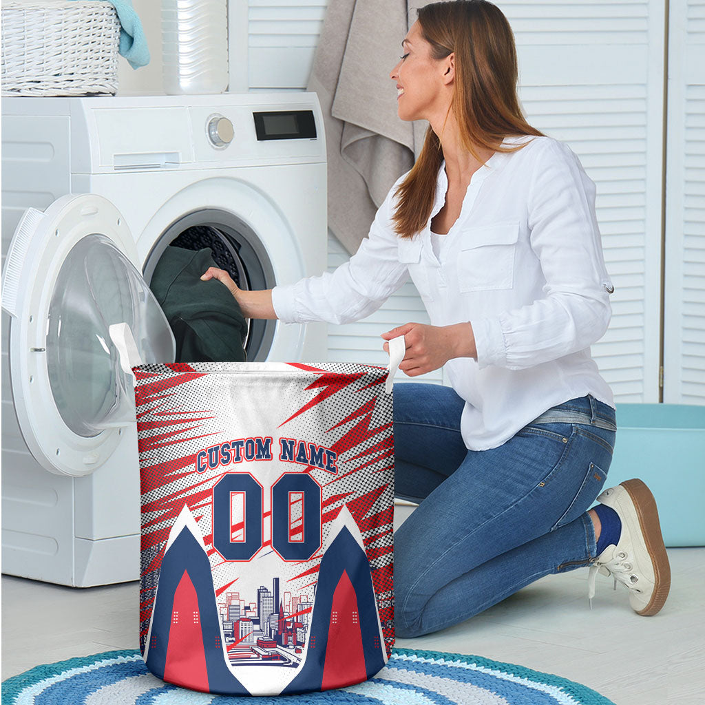Personalised Western Bulldogs Fan Pride Laundry Basket Muscular Bulldog Mascot Graphic Art With Melbourne City Skyline