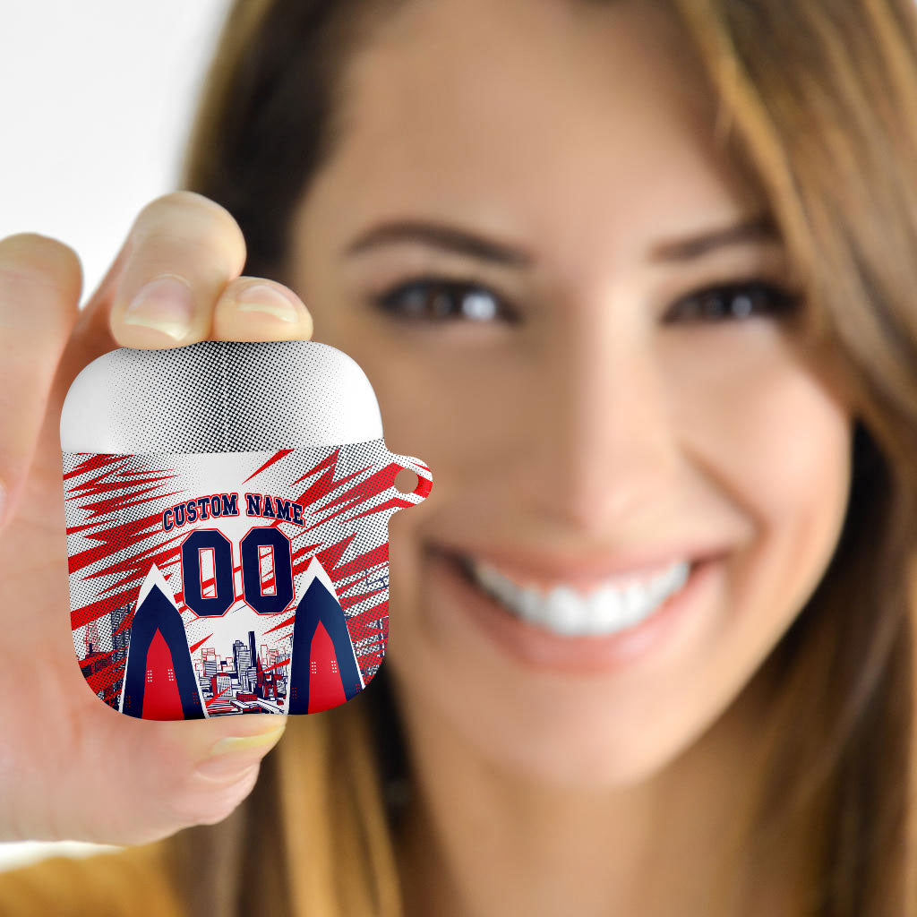 Personalised Western Bulldogs Fan Pride AirPods Case Muscular Bulldog Mascot Graphic Art With Melbourne City Skyline