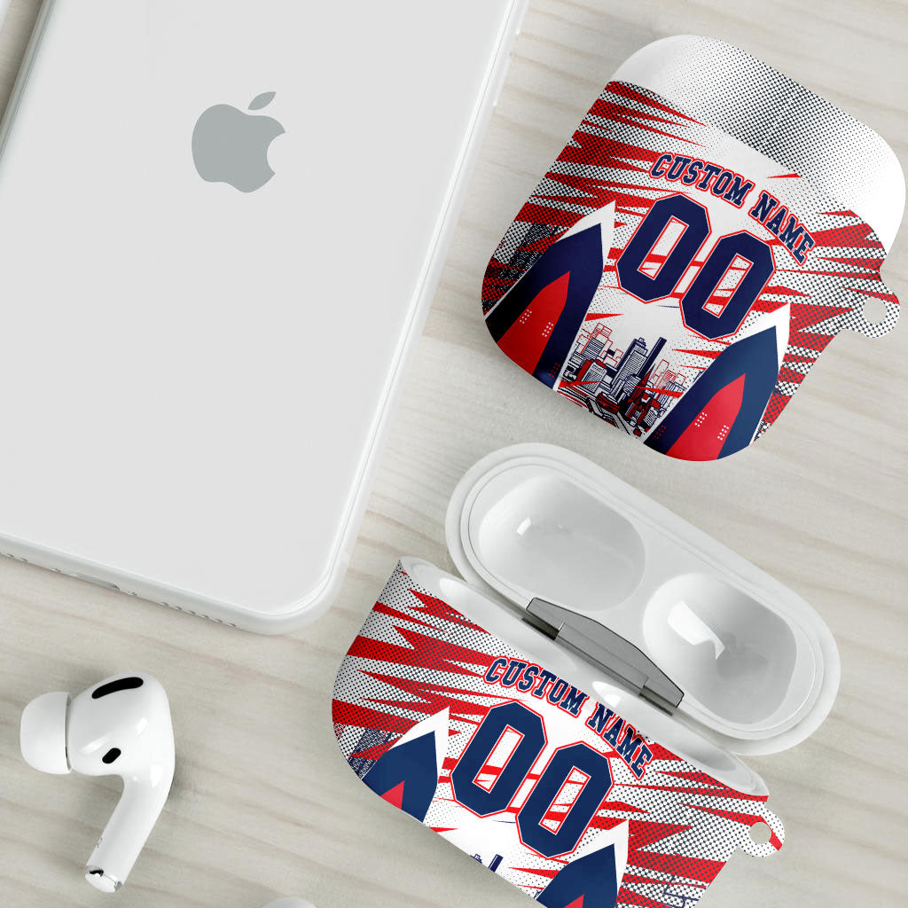 Personalised Western Bulldogs Fan Pride AirPods Case Muscular Bulldog Mascot Graphic Art With Melbourne City Skyline