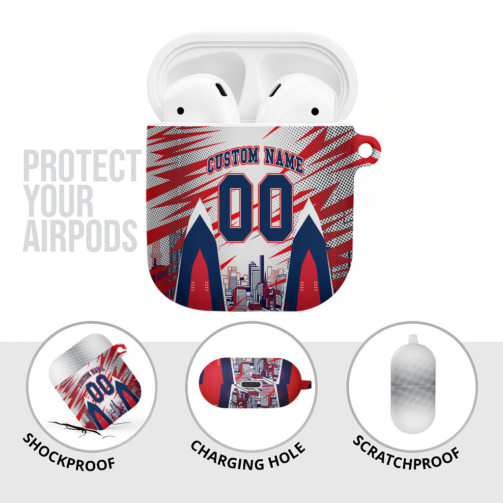 Personalised Western Bulldogs Fan Pride AirPods Case Muscular Bulldog Mascot Graphic Art With Melbourne City Skyline