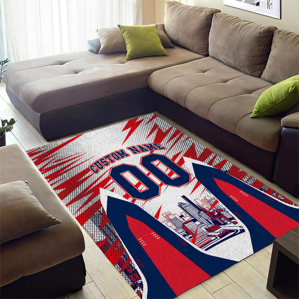 Personalised Western Bulldogs Fan Pride Area Rug Muscular Bulldog Mascot Graphic Art With Melbourne City Skyline