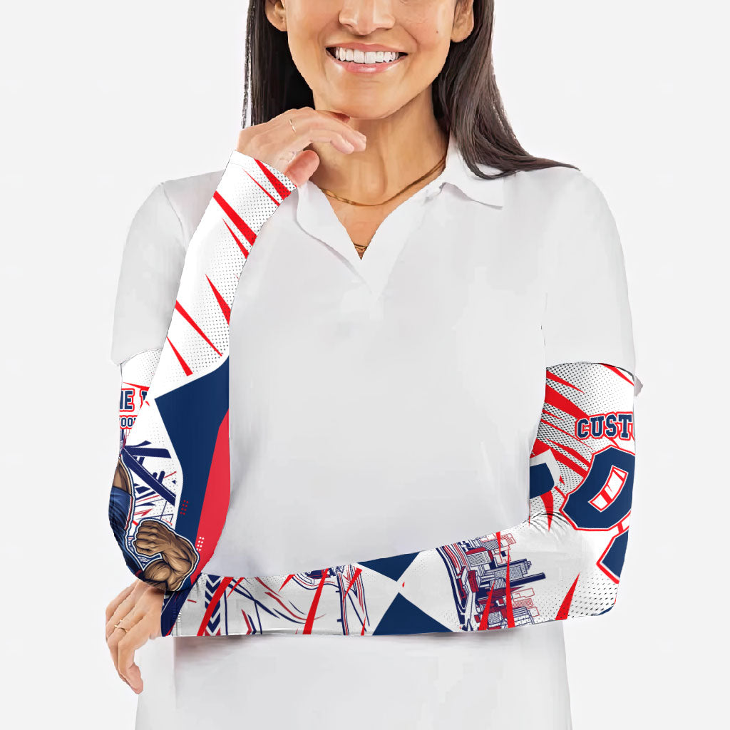 Personalised Western Bulldogs Fan Pride Arm Sleeves Muscular Bulldog Mascot Graphic Art With Melbourne City Skyline