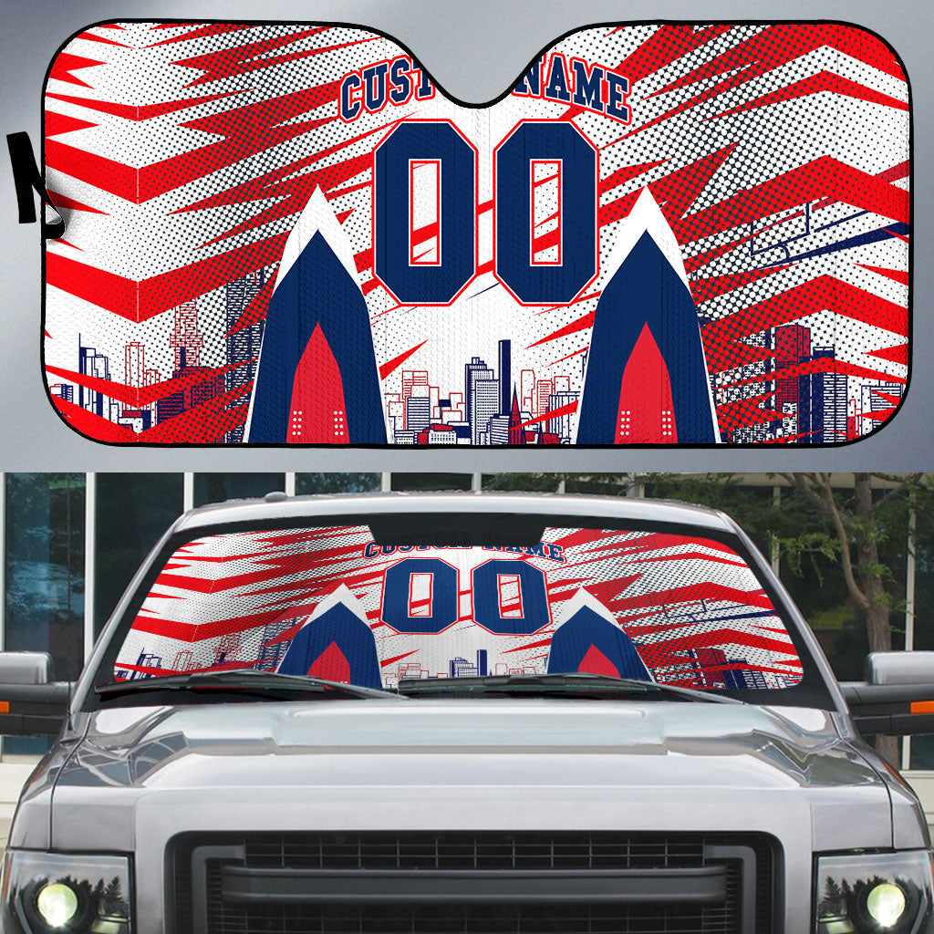 Personalised Western Bulldogs Fan Pride Auto Sun Shade Muscular Bulldog Mascot Graphic Art With Melbourne City Skyline