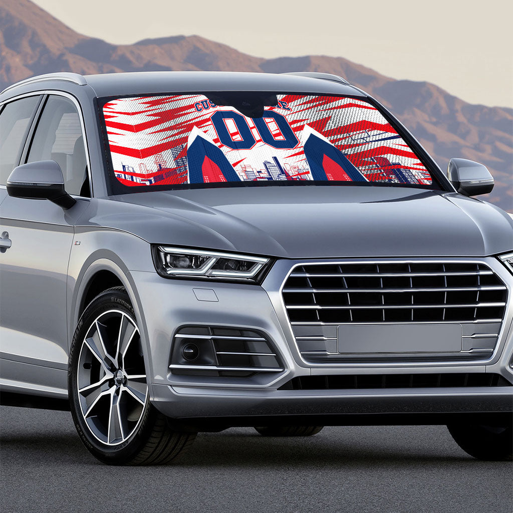 Personalised Western Bulldogs Fan Pride Auto Sun Shade Muscular Bulldog Mascot Graphic Art With Melbourne City Skyline