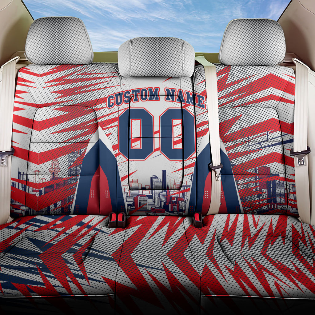 Personalised Western Bulldogs Fan Pride Back Car Seat Cover Muscular Bulldog Mascot Graphic Art With Melbourne City Skyline