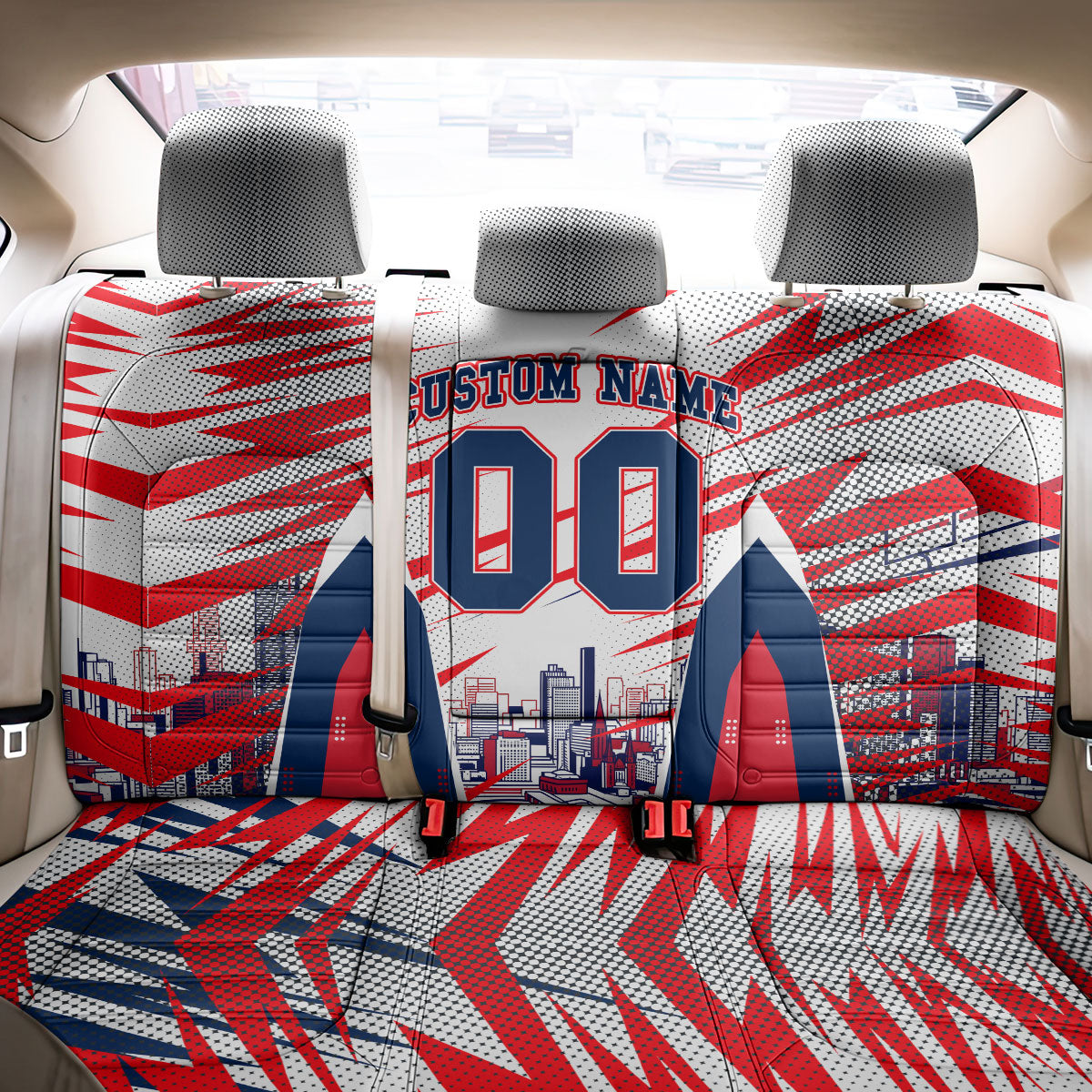 Personalised Western Bulldogs Fan Pride Back Car Seat Cover Muscular Bulldog Mascot Graphic Art With Melbourne City Skyline