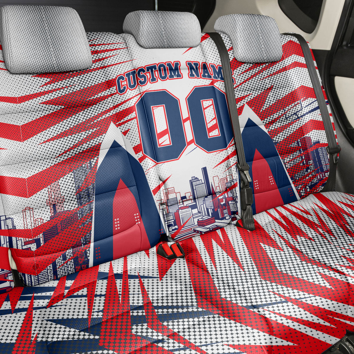 Personalised Western Bulldogs Fan Pride Back Car Seat Cover Muscular Bulldog Mascot Graphic Art With Melbourne City Skyline