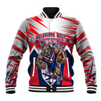 Personalised Western Bulldogs Fan Pride Baseball Jacket Muscular Bulldog Mascot Graphic Art With Melbourne City Skyline