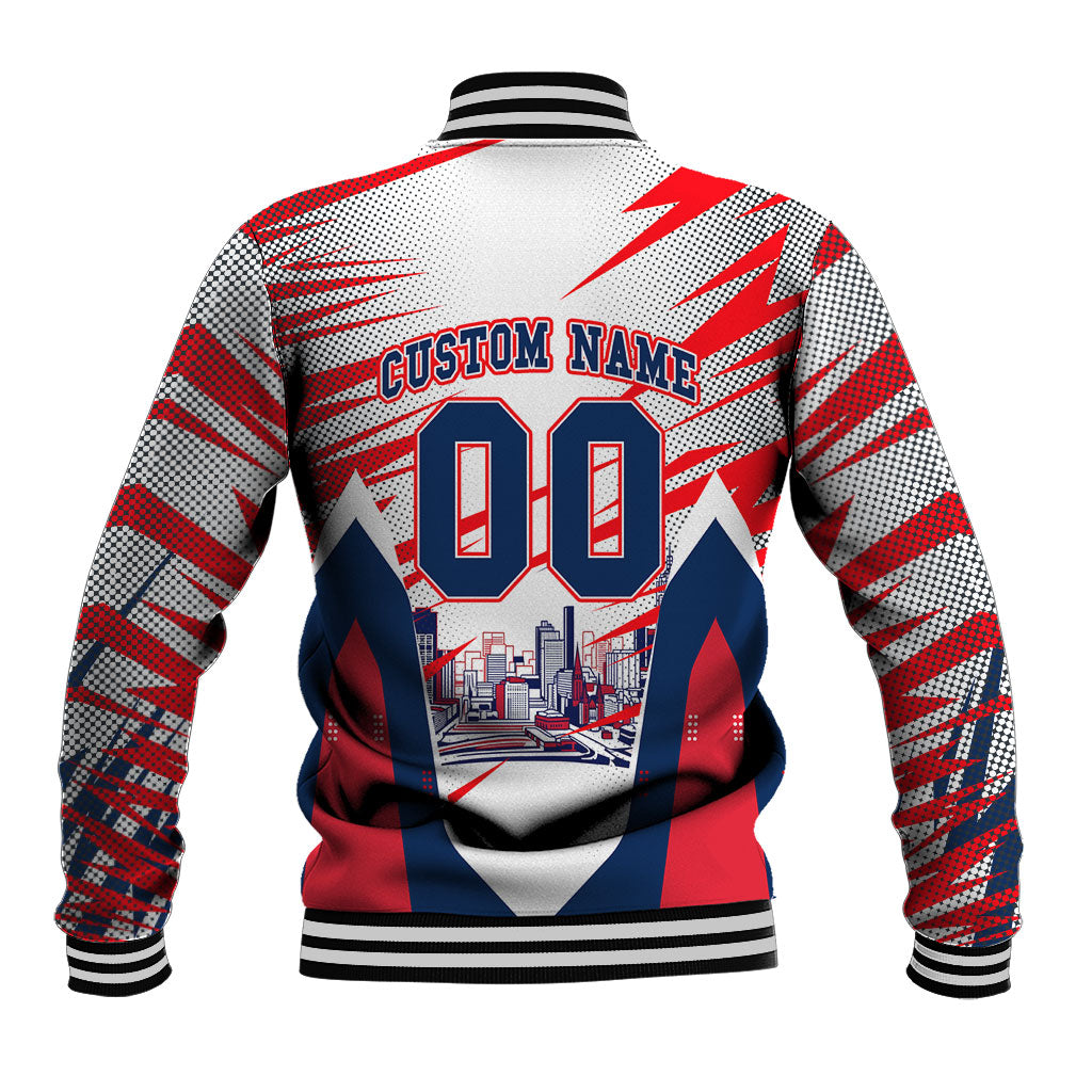 Personalised Western Bulldogs Fan Pride Baseball Jacket Muscular Bulldog Mascot Graphic Art With Melbourne City Skyline