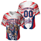 Personalised Western Bulldogs Fan Pride Baseball Jersey Muscular Bulldog Mascot Graphic Art With Melbourne City Skyline