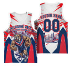 Personalised Western Bulldogs Fan Pride Basketball Jersey Muscular Bulldog Mascot Graphic Art With Melbourne City Skyline