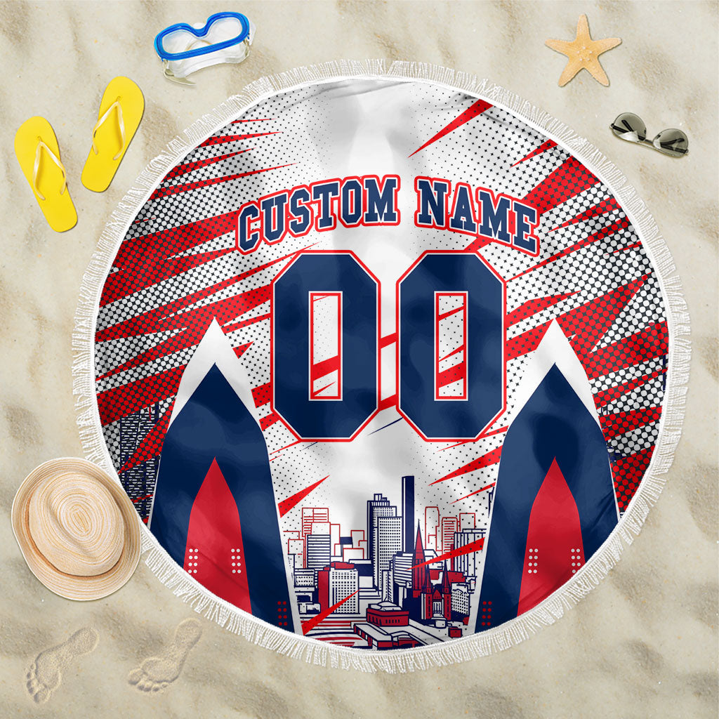 Personalised Western Bulldogs Fan Pride Beach Blanket Muscular Bulldog Mascot Graphic Art With Melbourne City Skyline