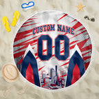 Personalised Western Bulldogs Fan Pride Beach Blanket Muscular Bulldog Mascot Graphic Art With Melbourne City Skyline
