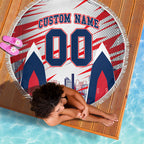 Personalised Western Bulldogs Fan Pride Beach Blanket Muscular Bulldog Mascot Graphic Art With Melbourne City Skyline