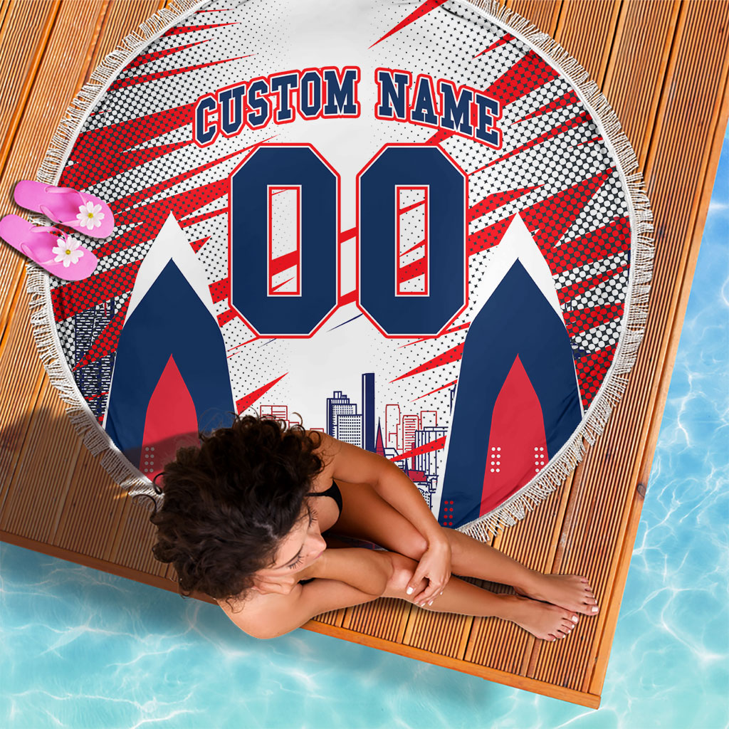 Personalised Western Bulldogs Fan Pride Beach Blanket Muscular Bulldog Mascot Graphic Art With Melbourne City Skyline