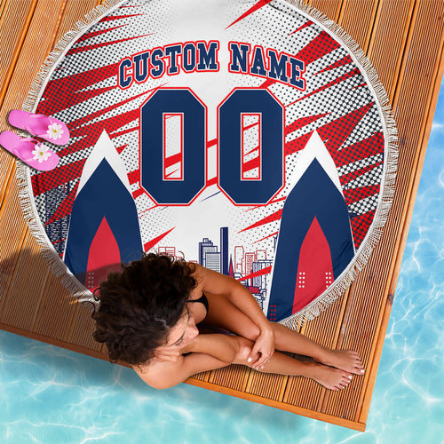 Personalised Western Bulldogs Fan Pride Beach Blanket Muscular Bulldog Mascot Graphic Art With Melbourne City Skyline