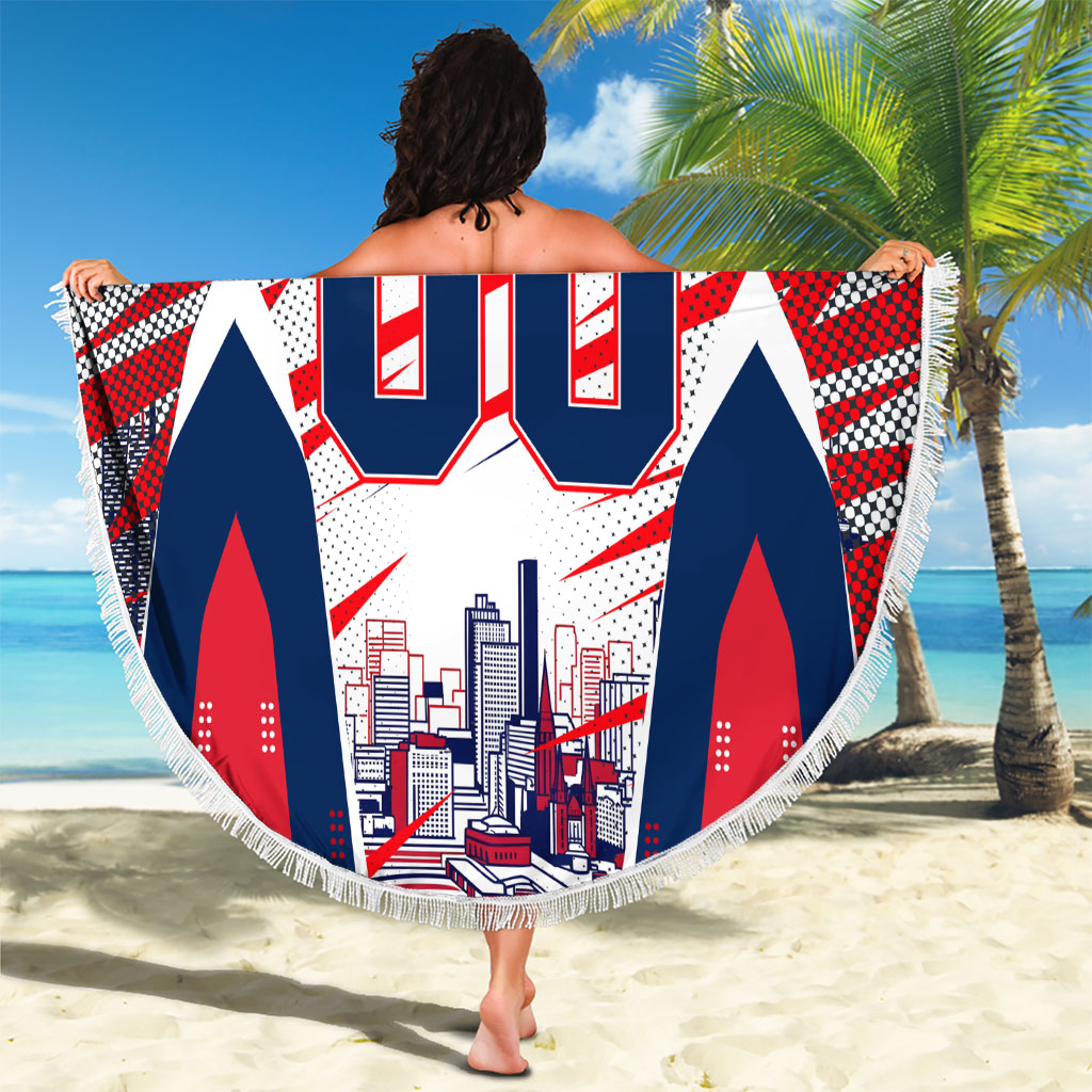 Personalised Western Bulldogs Fan Pride Beach Blanket Muscular Bulldog Mascot Graphic Art With Melbourne City Skyline