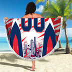 Personalised Western Bulldogs Fan Pride Beach Blanket Muscular Bulldog Mascot Graphic Art With Melbourne City Skyline
