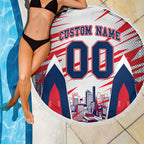 Personalised Western Bulldogs Fan Pride Beach Blanket Muscular Bulldog Mascot Graphic Art With Melbourne City Skyline