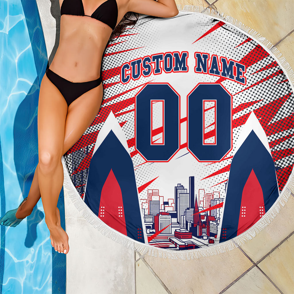 Personalised Western Bulldogs Fan Pride Beach Blanket Muscular Bulldog Mascot Graphic Art With Melbourne City Skyline