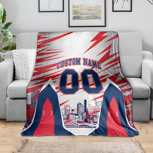 Personalised Western Bulldogs Fan Pride Blanket Muscular Bulldog Mascot Graphic Art With Melbourne City Skyline