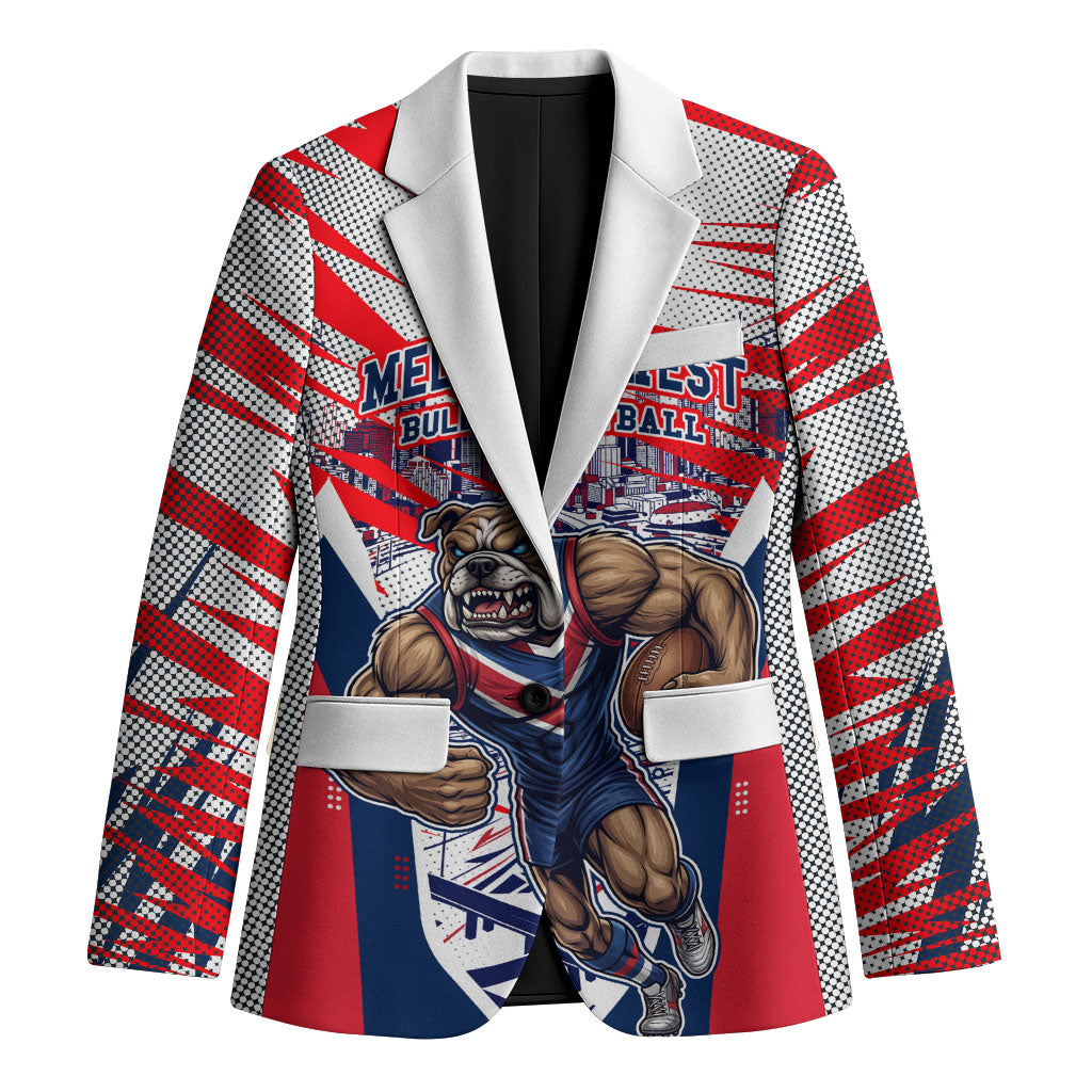 Personalised Western Bulldogs Fan Pride Blazer Muscular Bulldog Mascot Graphic Art With Melbourne City Skyline