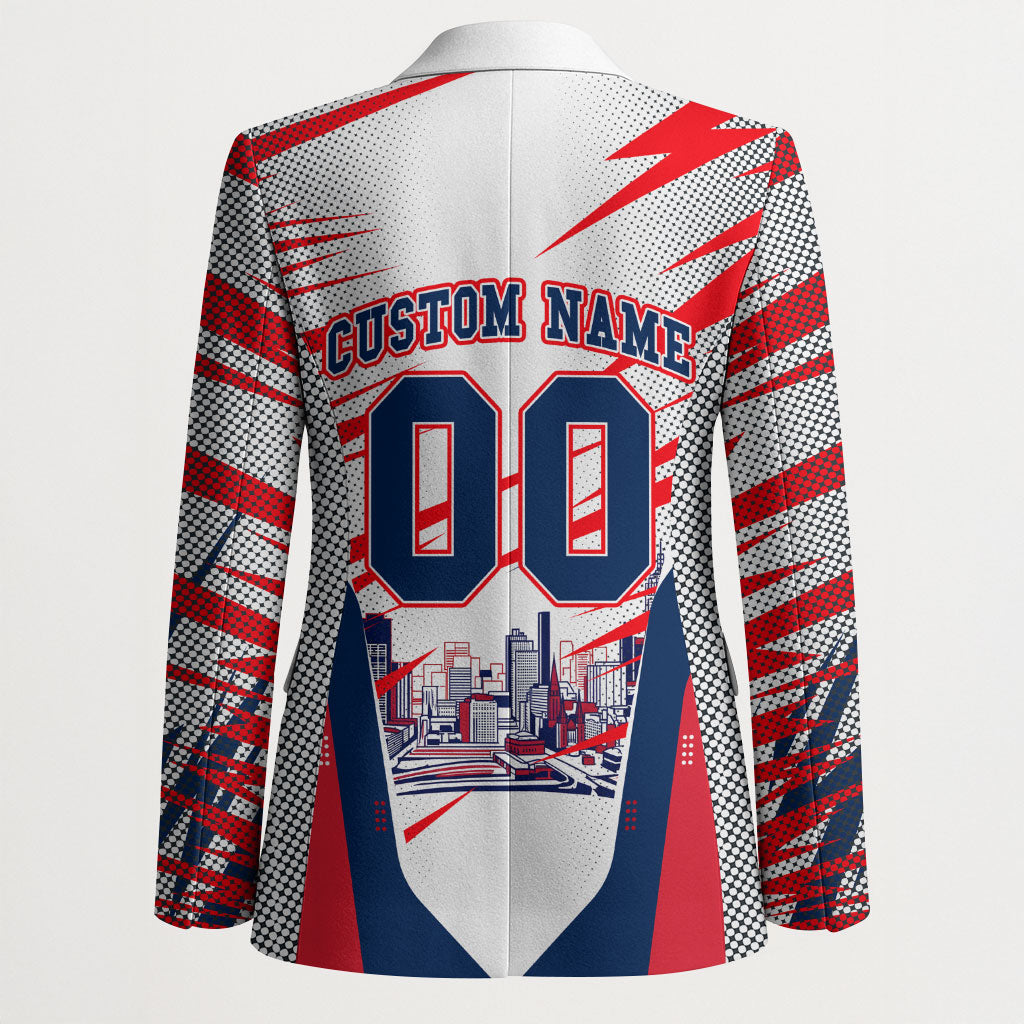 Personalised Western Bulldogs Fan Pride Blazer Muscular Bulldog Mascot Graphic Art With Melbourne City Skyline